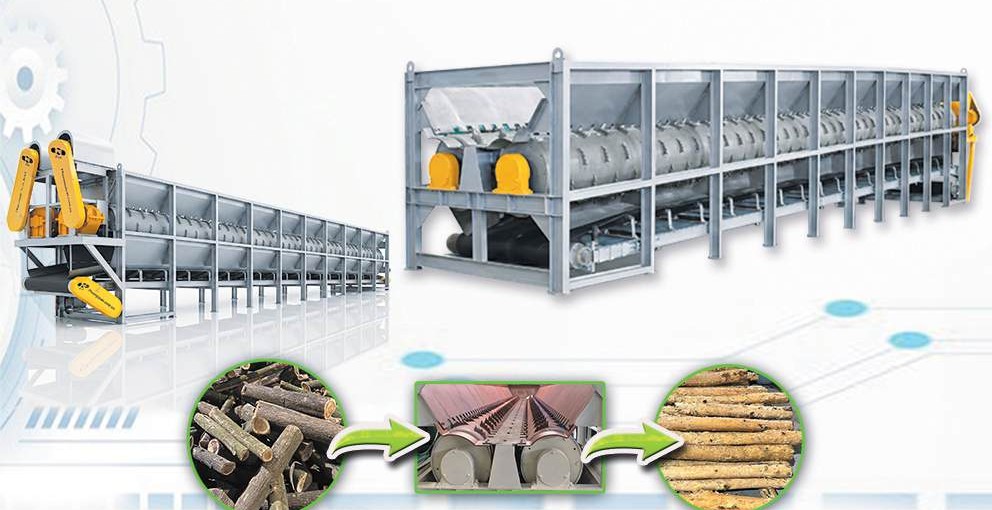 Máy bóc vỏ cây Phương Quân – bước 1 dây chuyền viên nén gỗ