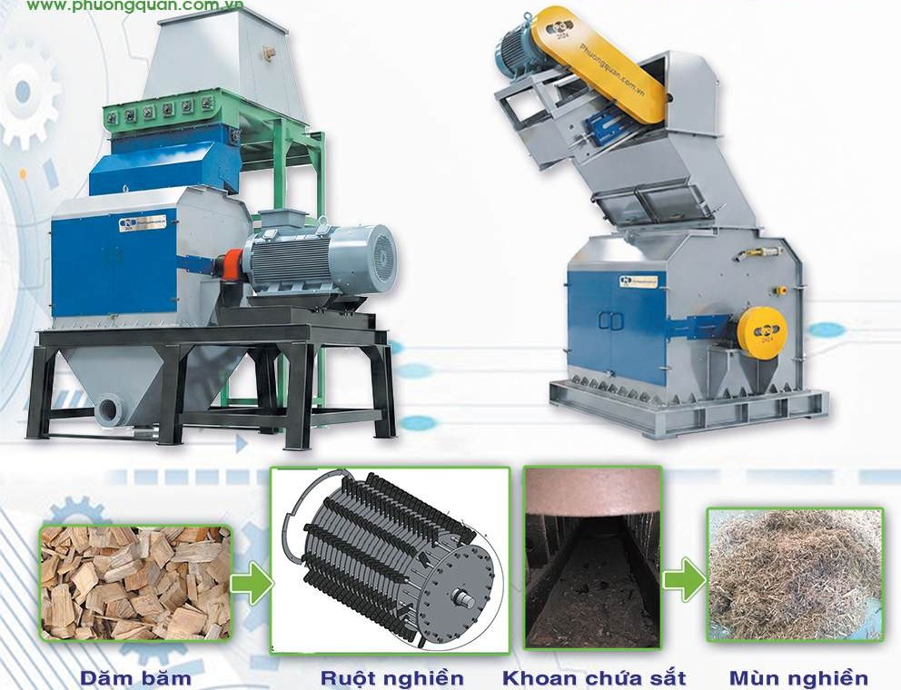 Máy nghiền thô dăm gỗ thành mùn cưa – Phương Quân