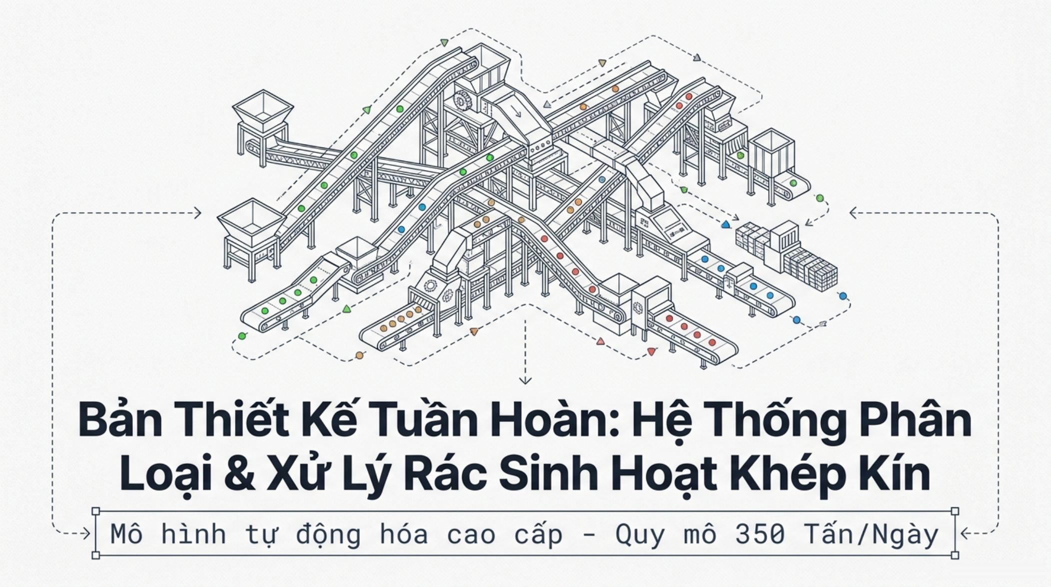 Sơ đồ hệ thống phân loại và xử lý rác sinh hoạt khép kín công suất 350 tấn/ngày