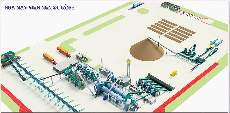 Bố trí tổng thể nhà máy viên nén gỗ 24 tấn/giờ