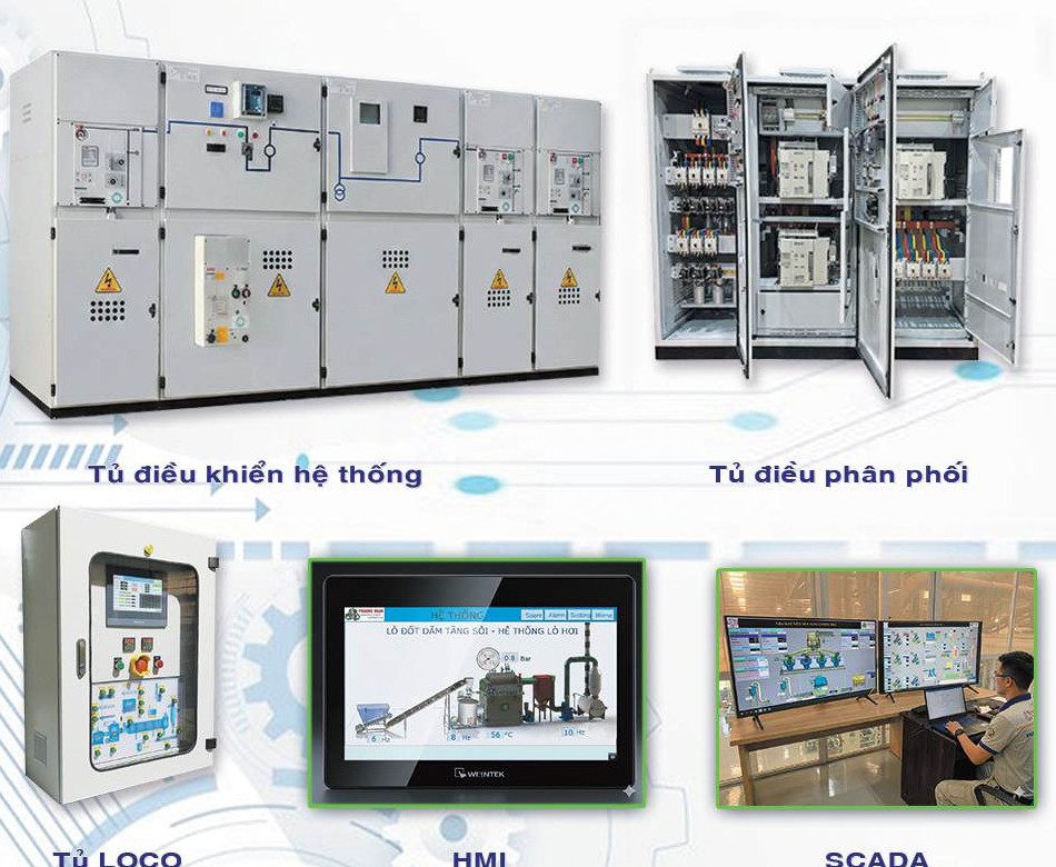 Tủ điện, HMI và SCADA điều khiển dây chuyền viên nén